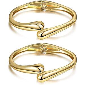 Trendy Gold-2 Pc Bangle bracelet Women teen chunky adjustable twist cuff jewelry